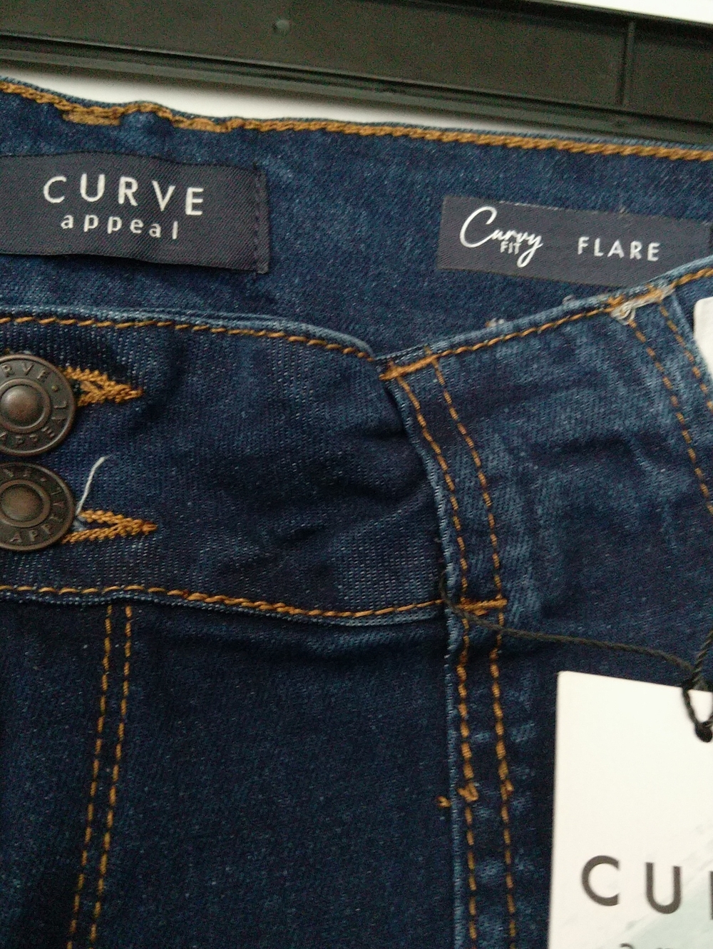 Curve Appeal High Rise Curvy Fit Flare Blue Denim Jeans With Patch Pockets NWT - Picture 10 of 11